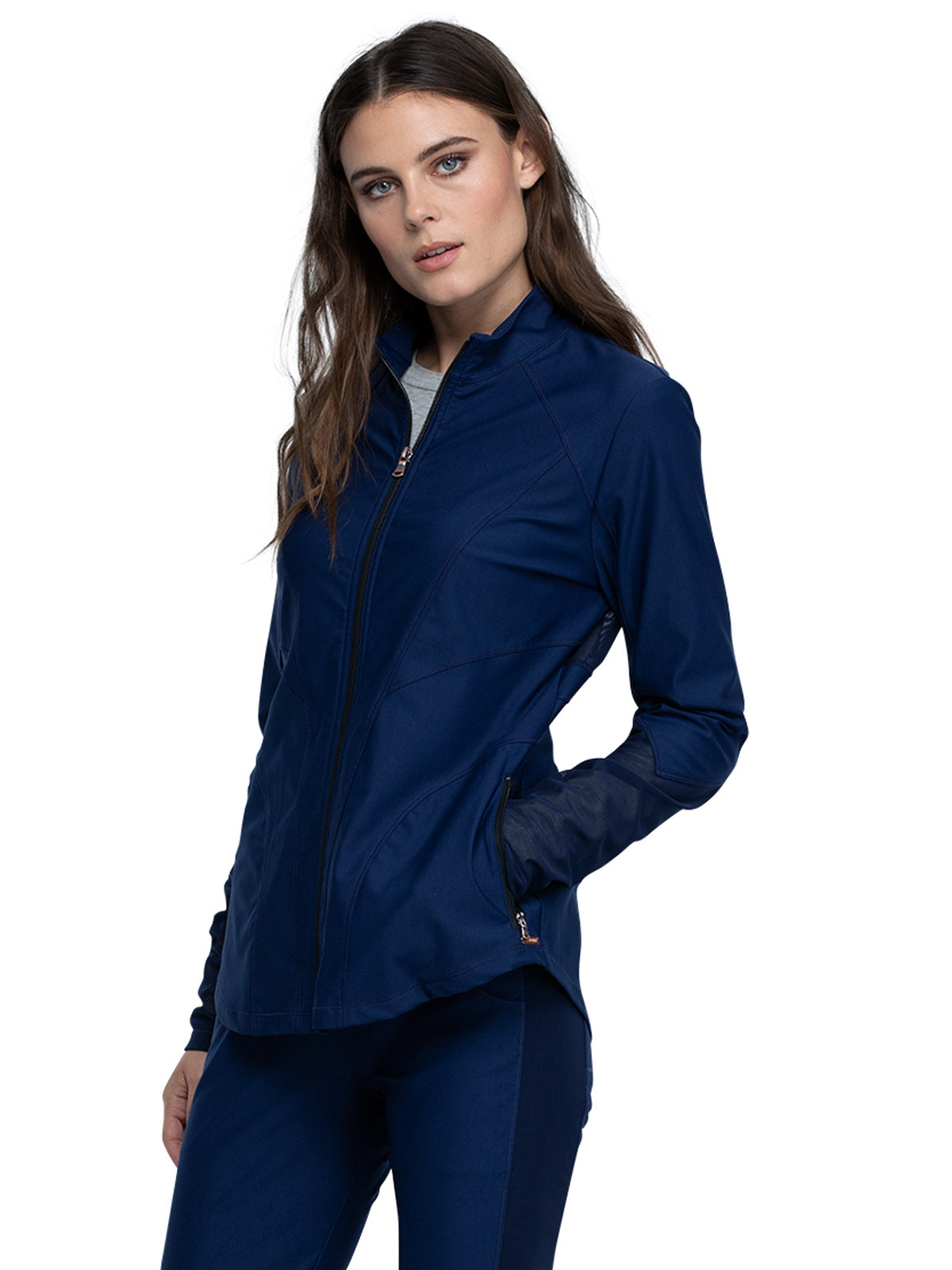 Women's Mock Neck Zip Front Scrub Jacket