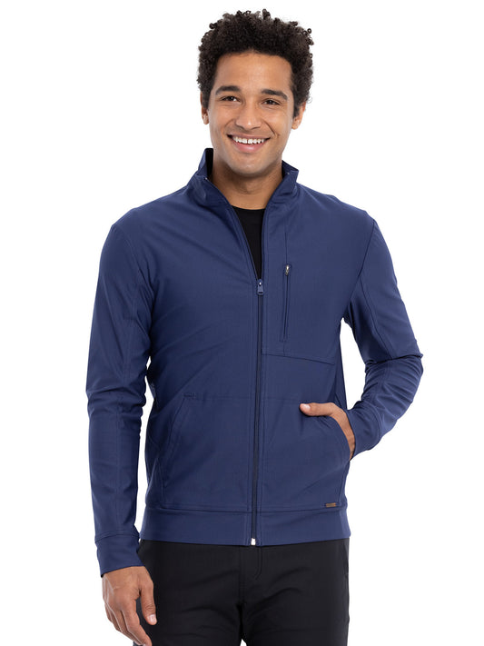 Men's Stand Up Collar Zip Front Scrub Jacket