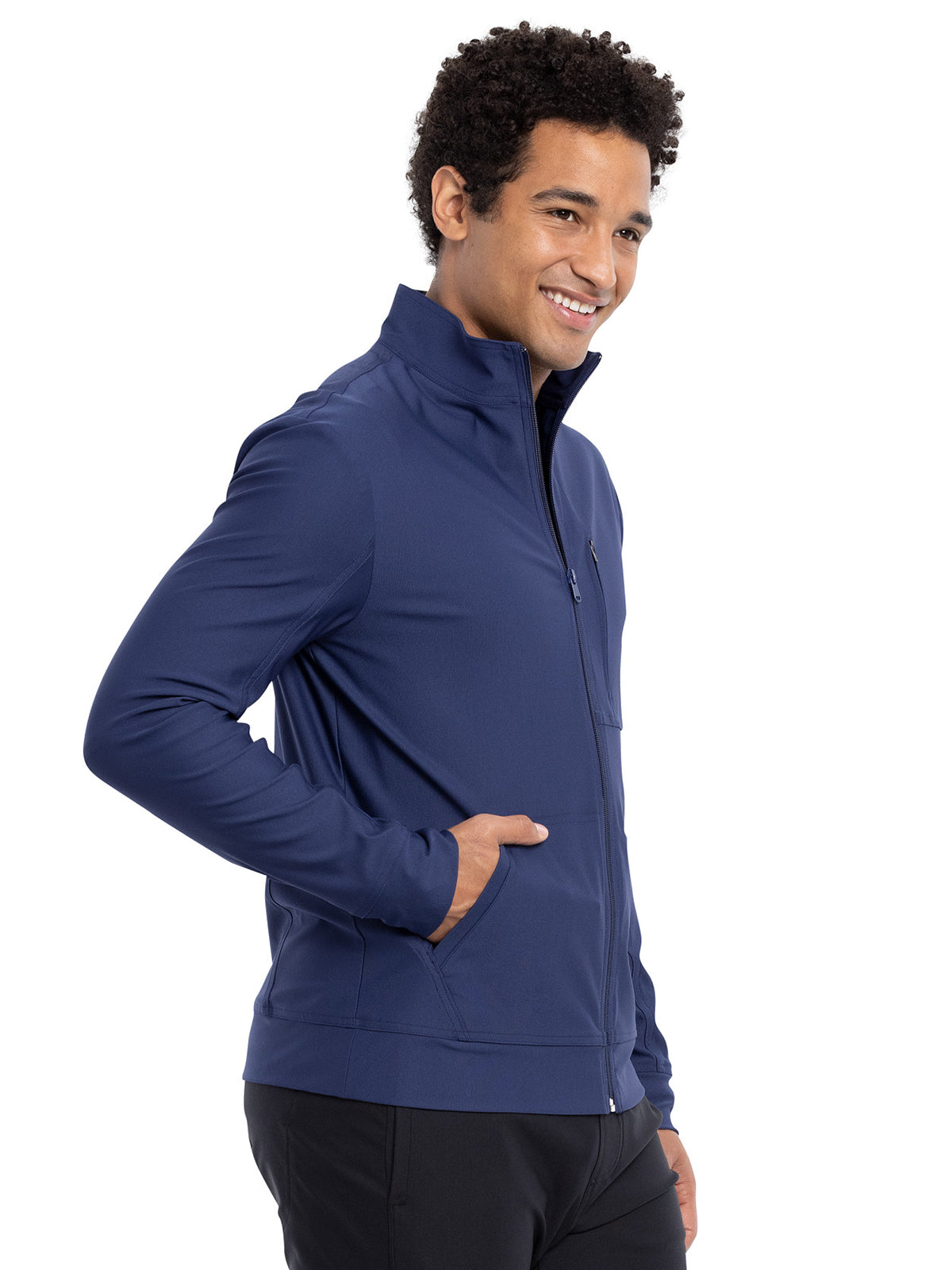 Men's Stand Up Collar Zip Front Scrub Jacket