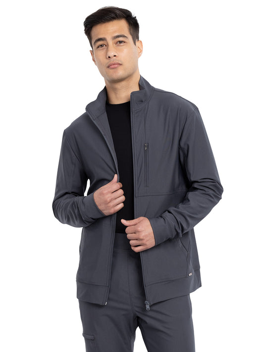 Men's Stand Up Collar Zip Front Scrub Jacket