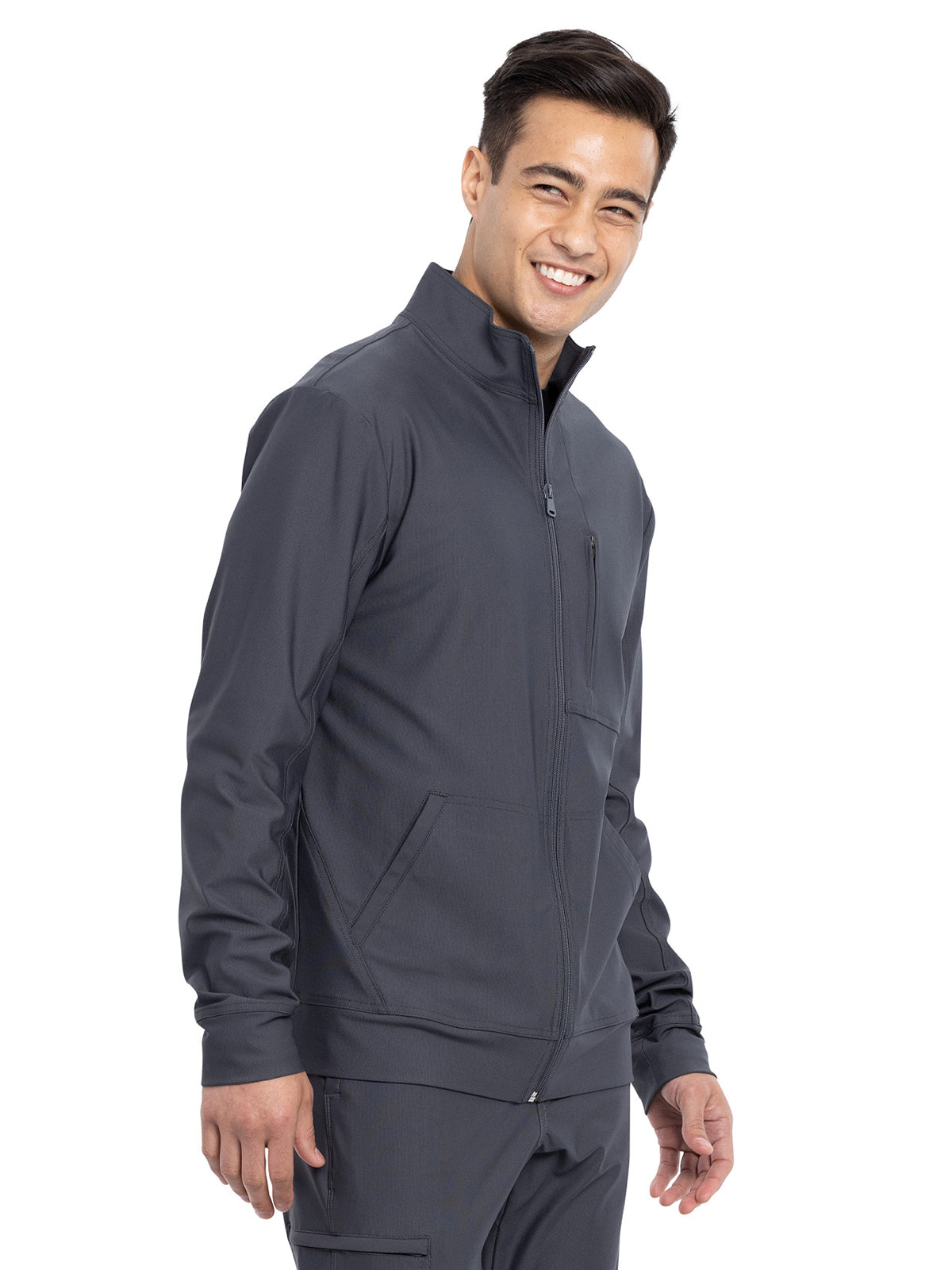 Men's Stand Up Collar Zip Front Scrub Jacket