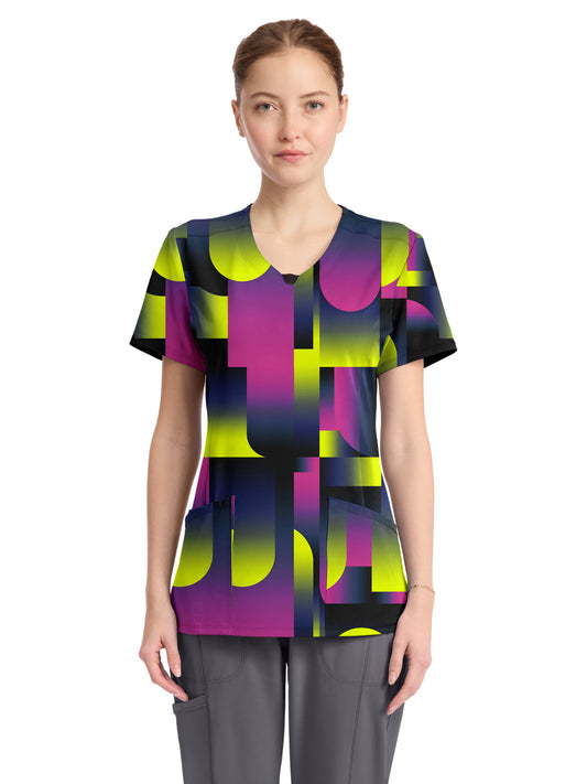 Women's 3-Pocket Round Neck Print Top - CK609 - Portal