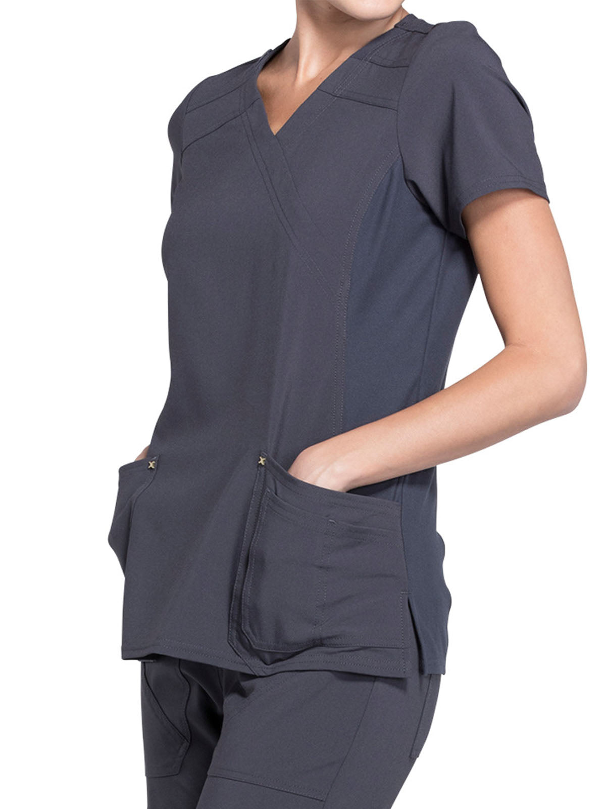 Women's 3-Pocket Mock Wrap Knit Panel Top