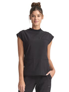 Women's 4-Pocket Mock Neck Top - CK742A - Black