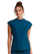 Women's 4-Pocket Mock Neck Top - CK742A - Caribbean Blue