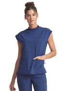 Women's 4-Pocket Mock Neck Top - CK742A - Navy