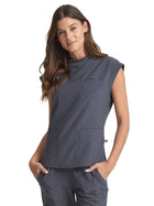 Women's 4-Pocket Mock Neck Top - CK742A - Pewter