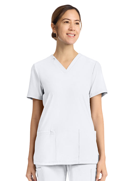 Women's 2-Pocket V-Neck Top - CK832 - White