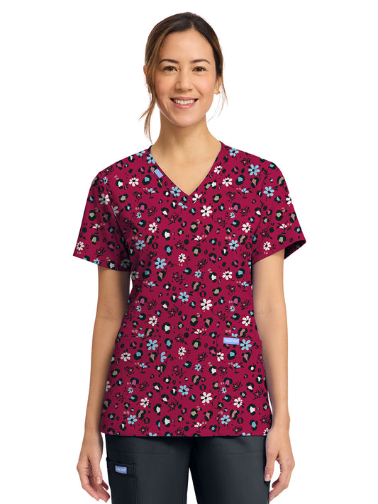 Women's 2-Pocket Print V-Neck Scrub Top - CK856 - Wild Ditsy