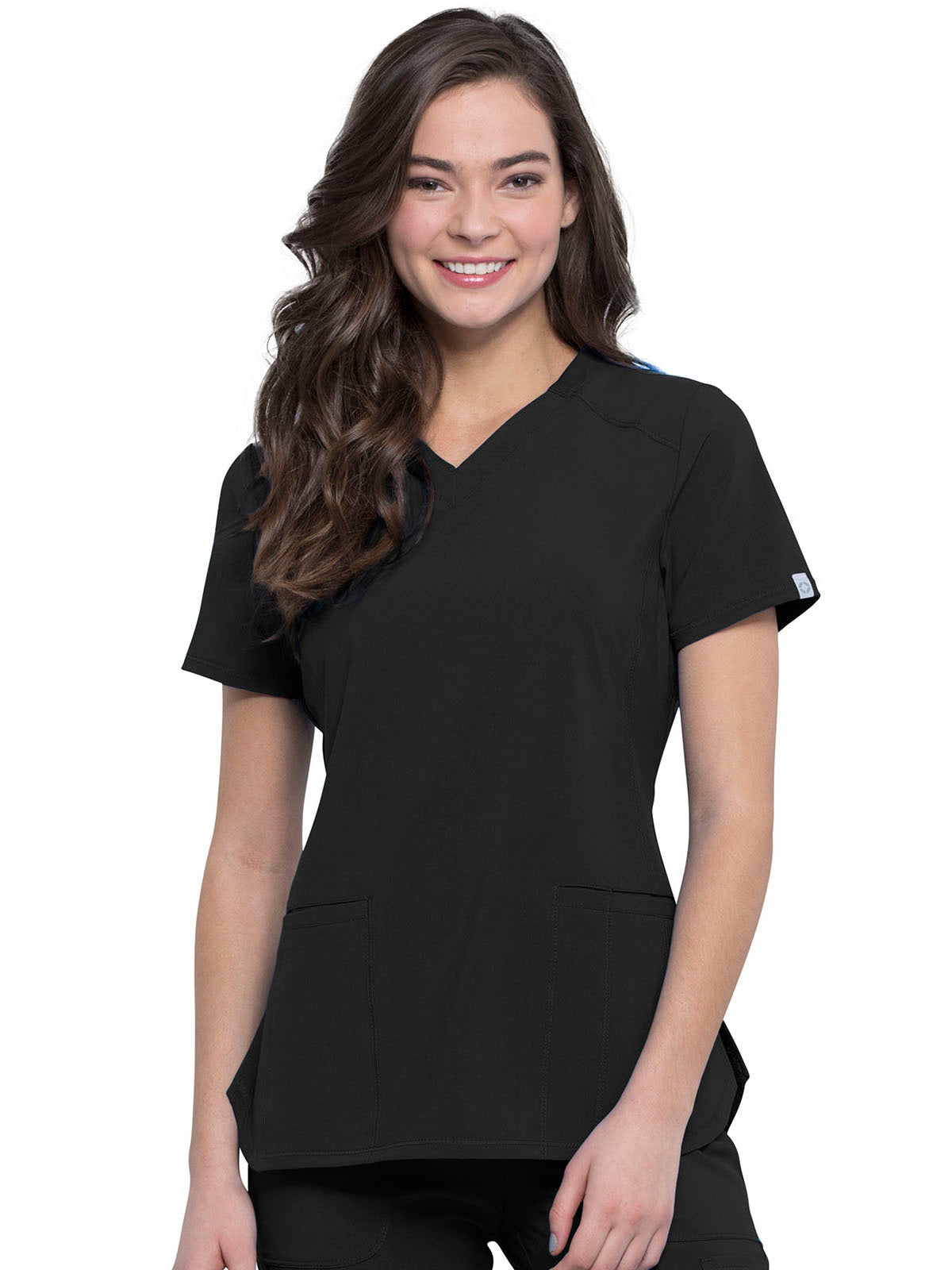 Women's 2-Pocket V-Neck Top - CK865A - Black