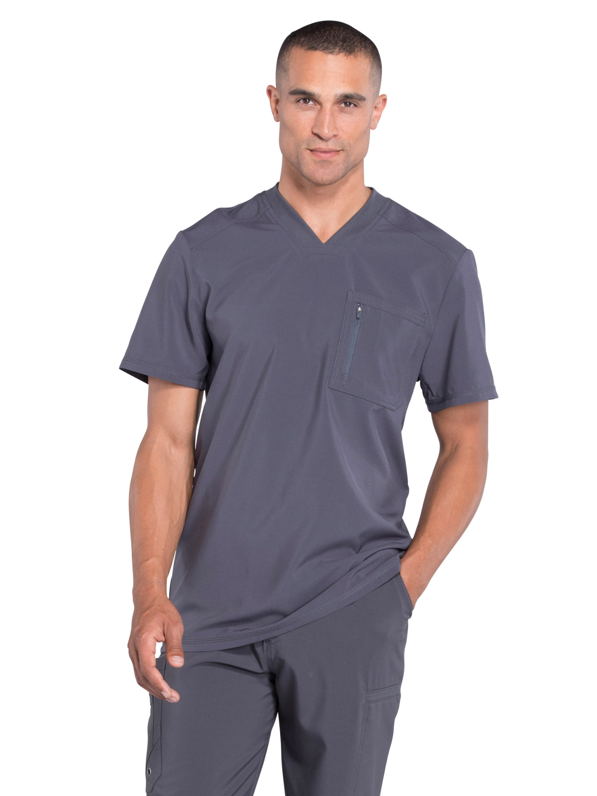 Men's 2-Pocket Tuckable V-Neck Top - CK910A - Pewter