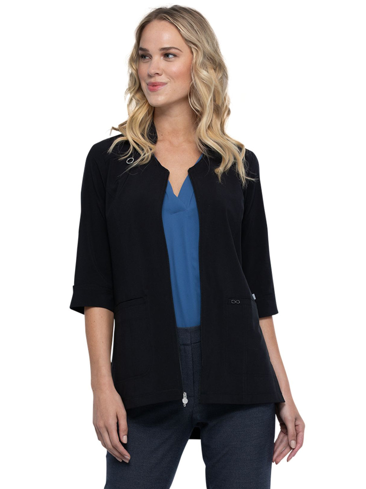 Women's Mandrin Collar V-Neck Zip Front Tunic