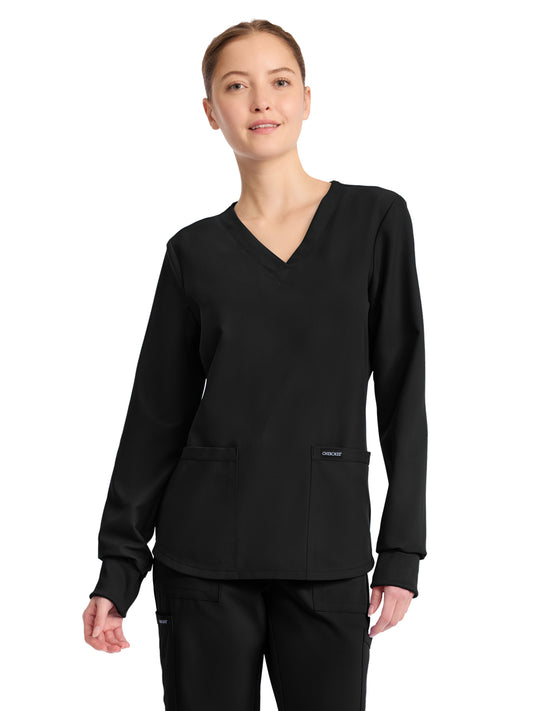 Women's 2-Pocket Long Sleeve Top - CK962A - Black
