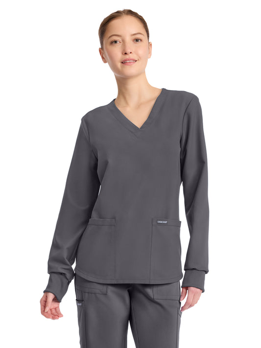 Women's 2-Pocket Long Sleeve Top - CK962A - Pewter