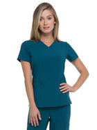 Women's 2-Pocket Contemporary V-Neck Top - DK615 - Caribbean Blue