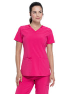 Women's 2-Pocket Contemporary V-Neck Top - DK615 - Hot Pink
