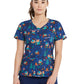 Women's 4-Pocket V-Neck Print Top