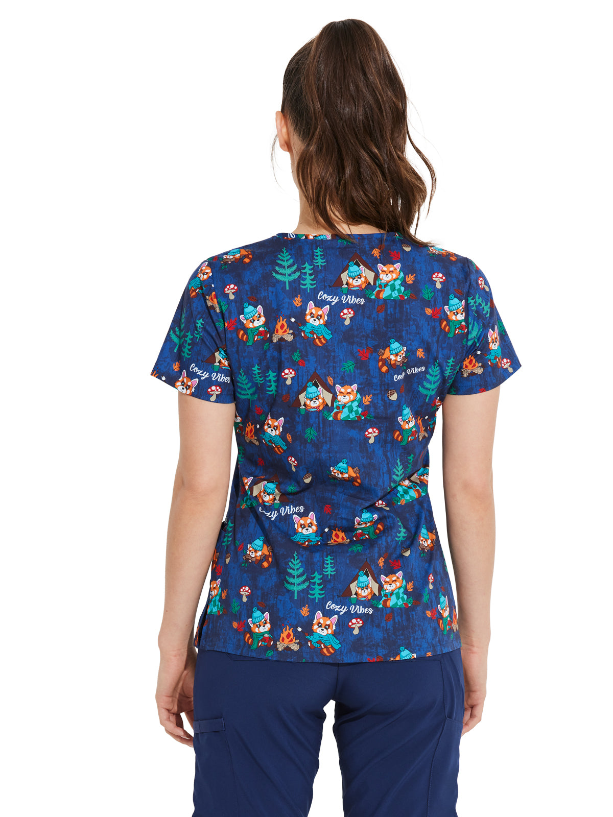 Women's 4-Pocket V-Neck Print Top