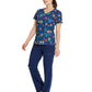 Women's 4-Pocket V-Neck Print Top