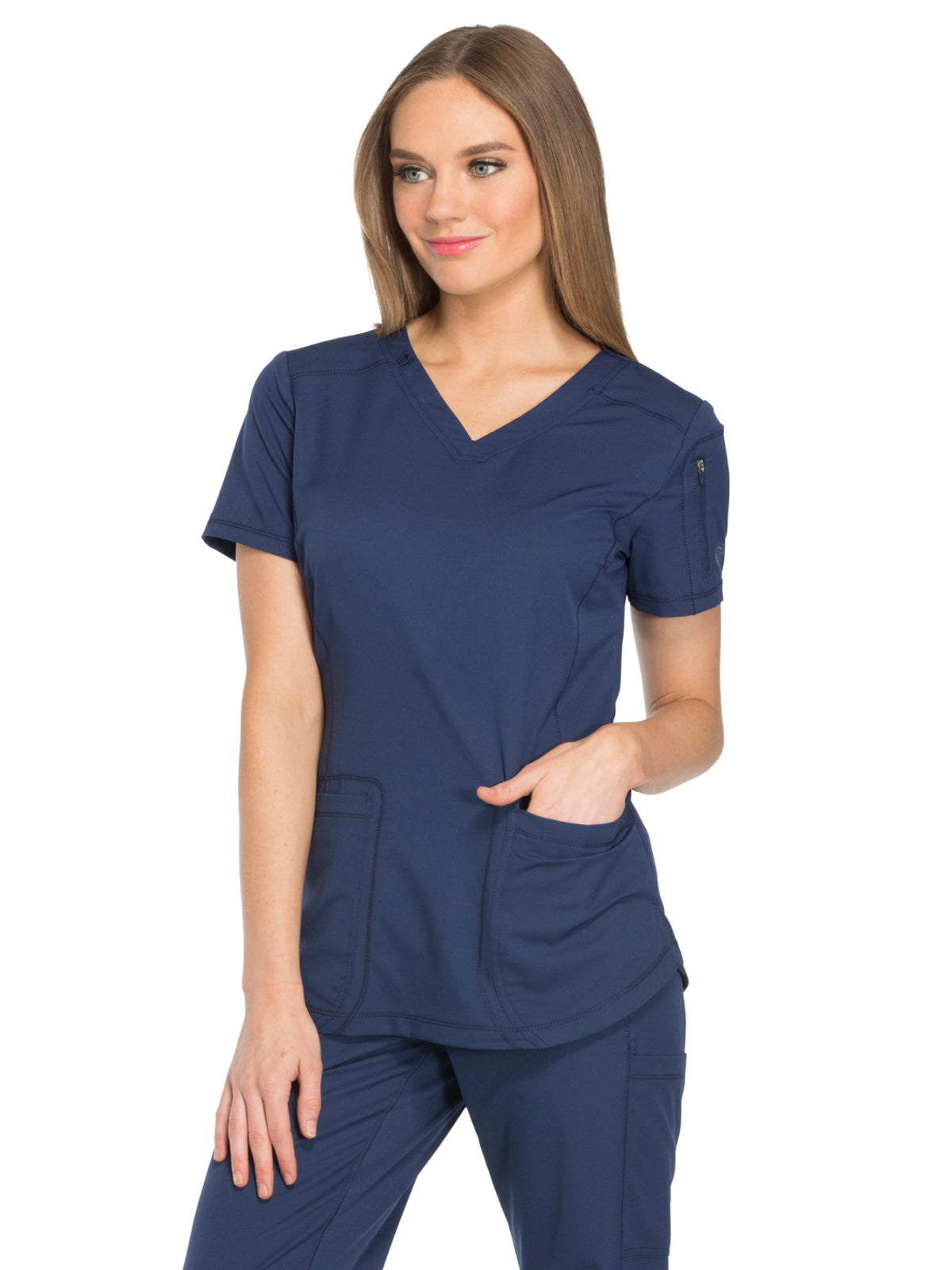 Women's 3-Pocket V-Neck Top - DK730 - Navy