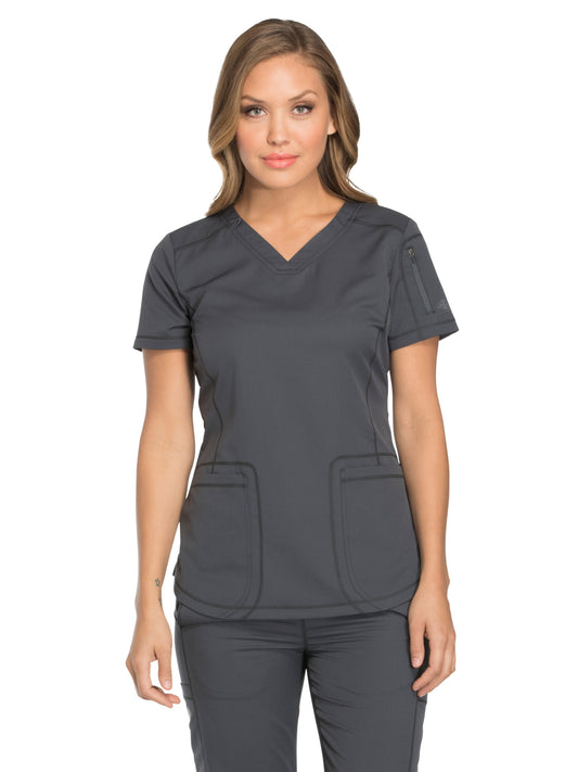 Women's 3-Pocket V-Neck Top - DK730 - Pewter