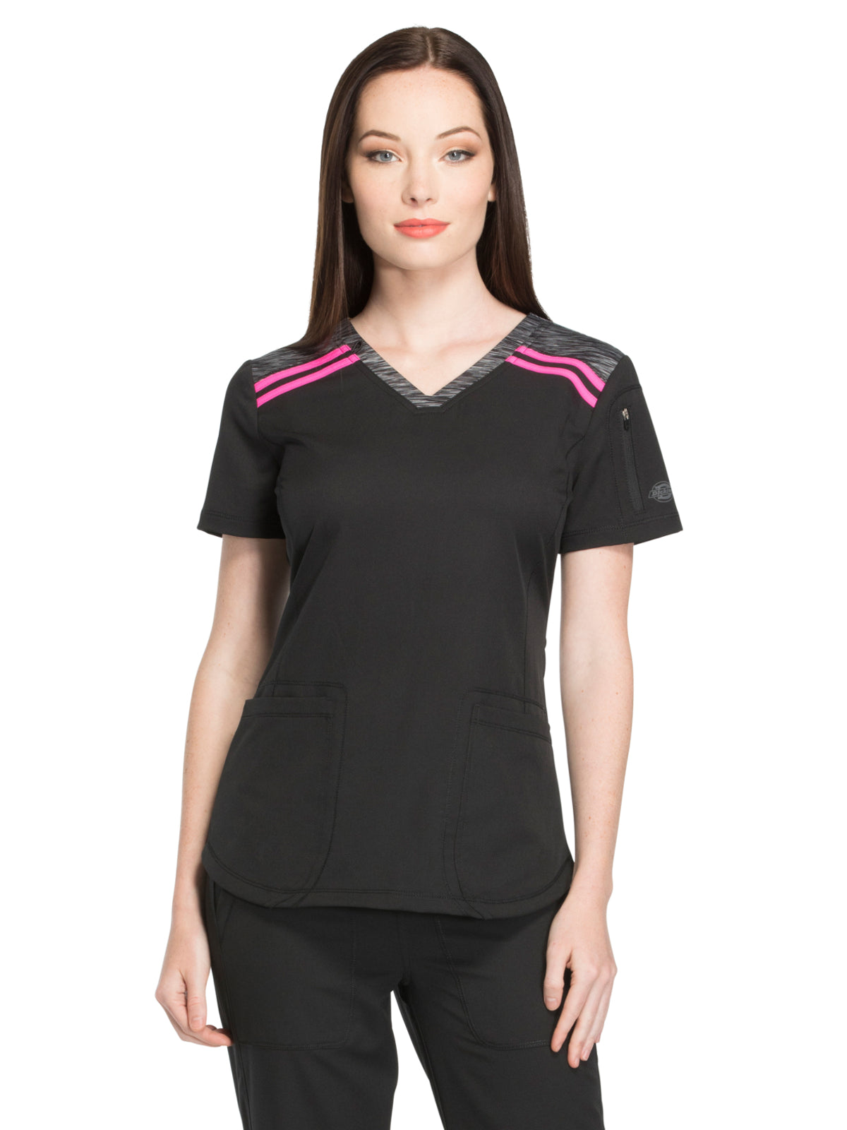Women's 3-Pocket V-Neck Top - DK740 - Black