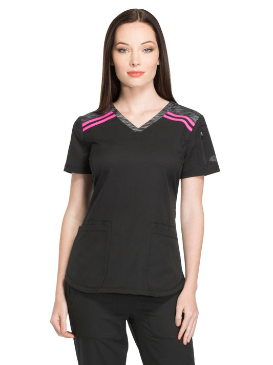 Women's 3-Pocket V-Neck Top - DK740 - Black