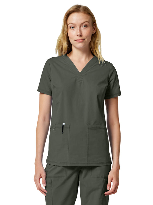 Women's 2-Pocket V-Neck Scrub Top - DK856 - Olive