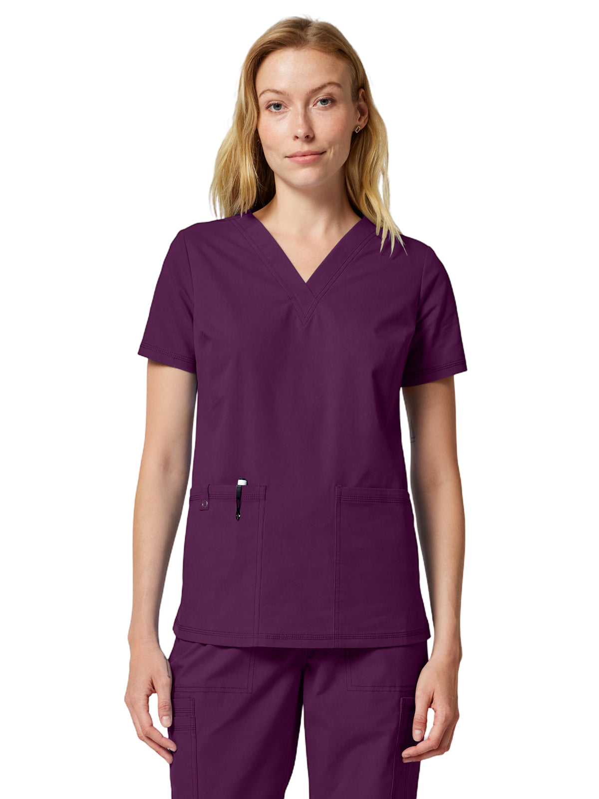 Women's 2-Pocket V-Neck Scrub Top - DK856 - Wine
