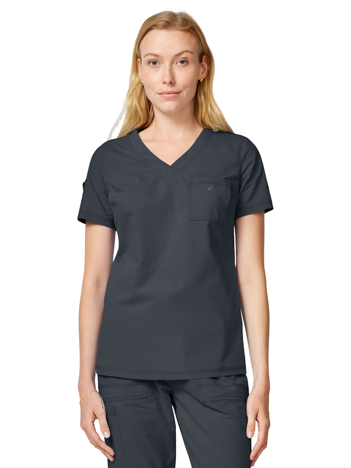 Women's 1-Pocket V-Neck Tuck-In Scrub Top - DK857 - Pewter