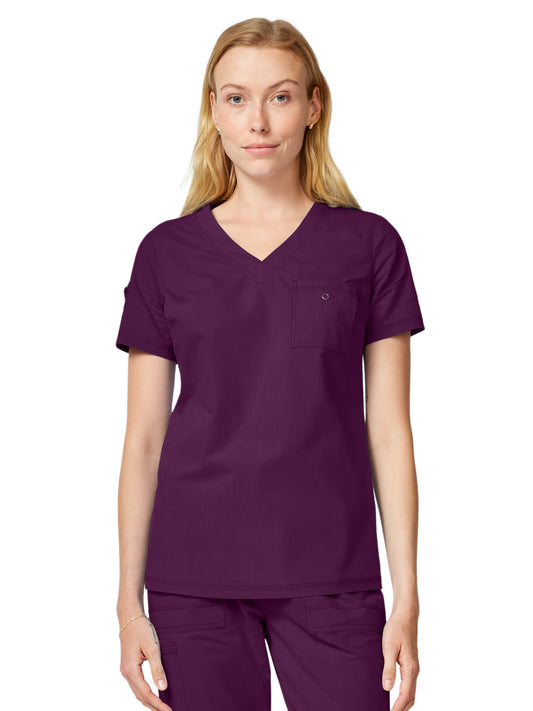 Women's 1-Pocket V-Neck Tuck-In Scrub Top - DK857 - Wine
