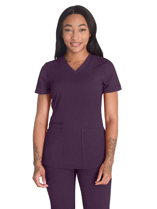 Women's 5-Pocket Rib Knit V-Neck Top - DK875 - Deep Amethyst