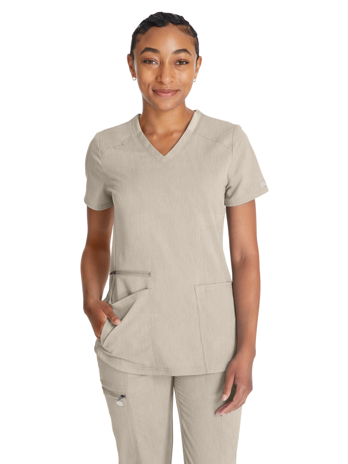 Women's 5-Pocket Rib Knit V-Neck Scrub Top