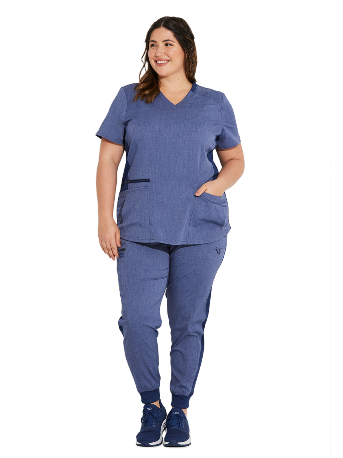 Women's 5-Pocket Rib Knit V-Neck Scrub Top