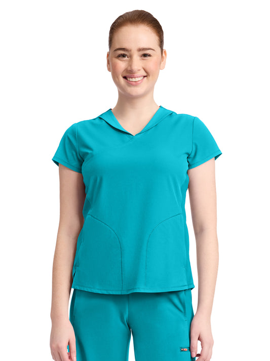 Women's 2-Pocket Mock-Wrap V-Neck Top - IN635A - Aquaturque