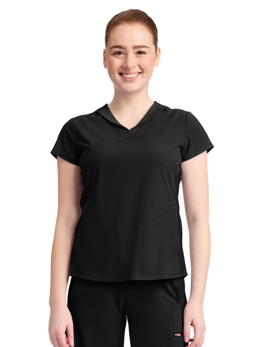 Women's 2-Pocket Mock-Wrap V-Neck Top - IN635A - Black