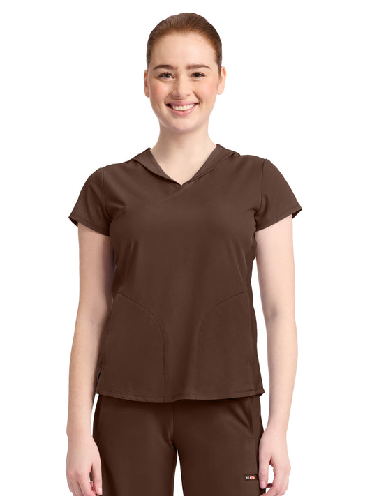 Women's 2-Pocket Mock-Wrap V-Neck Top - IN635A - Espresso Express
