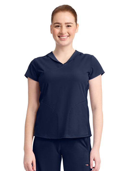 Women's 2-Pocket Mock-Wrap V-Neck Top - IN635A - Navy