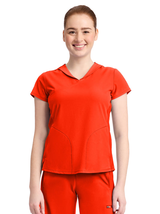Women's 2-Pocket Mock-Wrap V-Neck Top - IN635A - Vivid Orange
