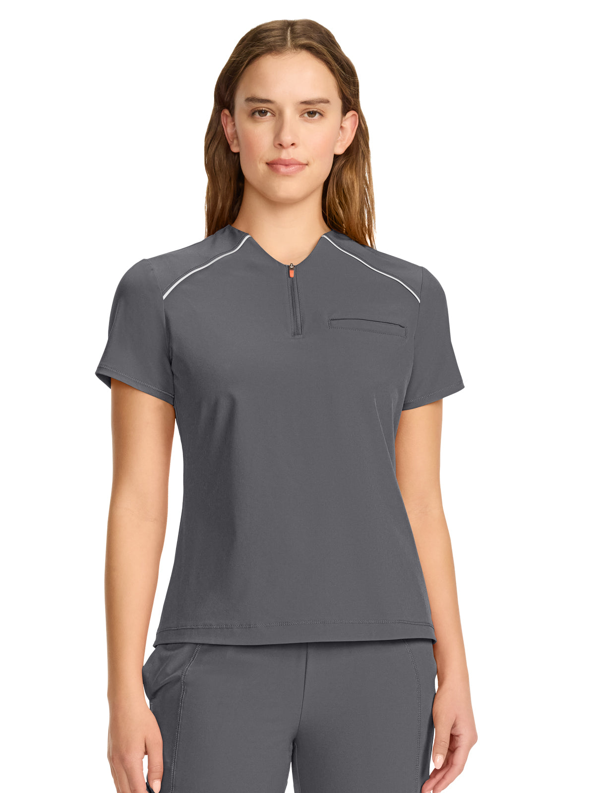 Women's 1-Pocket Henley Top - IN644A - Pewter