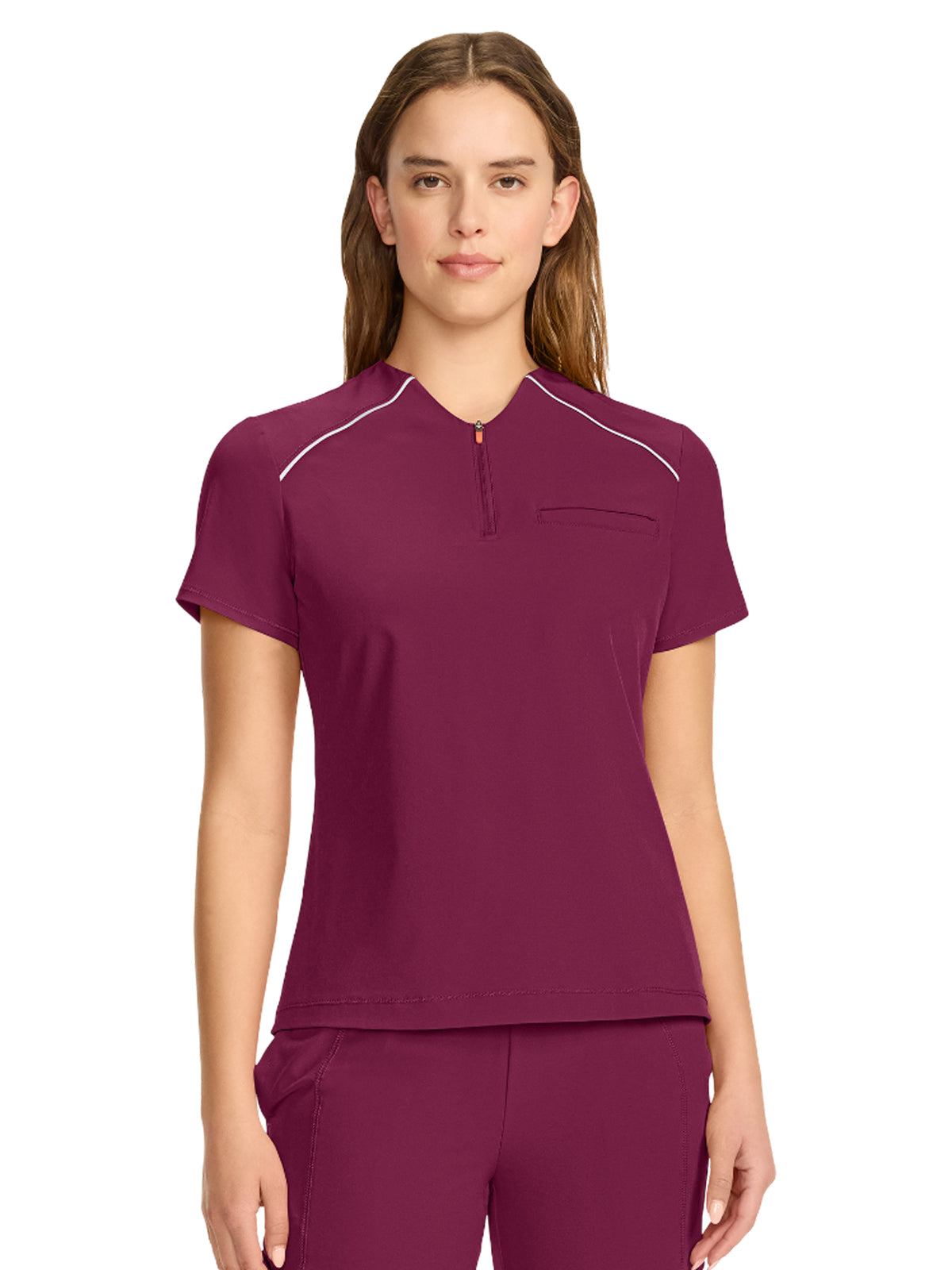 Women's 1-Pocket Henley Top - IN644A - Wine