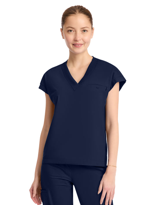 Women's 1-Pocket V-Neck Top - IN650A - Navy