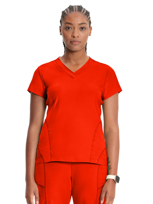 Women's 2-Pocket V-Neck Top - IN706A - Vivid Orange
