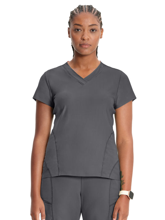 Women's 2-Pocket V-Neck Top - IN706A - Pewter