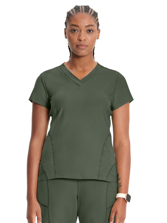 Women's 2-Pocket V-Neck Top - IN706A - Sap Green