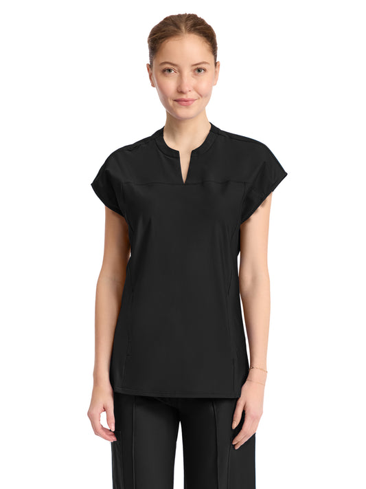 Women's 2-Pocket Henley Top - IN811A - Black