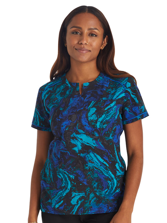 Women's 3-Pocket Round Neck Print Scrub Top