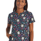 Women's 3-Pocket Round Neck Print Scrub Top