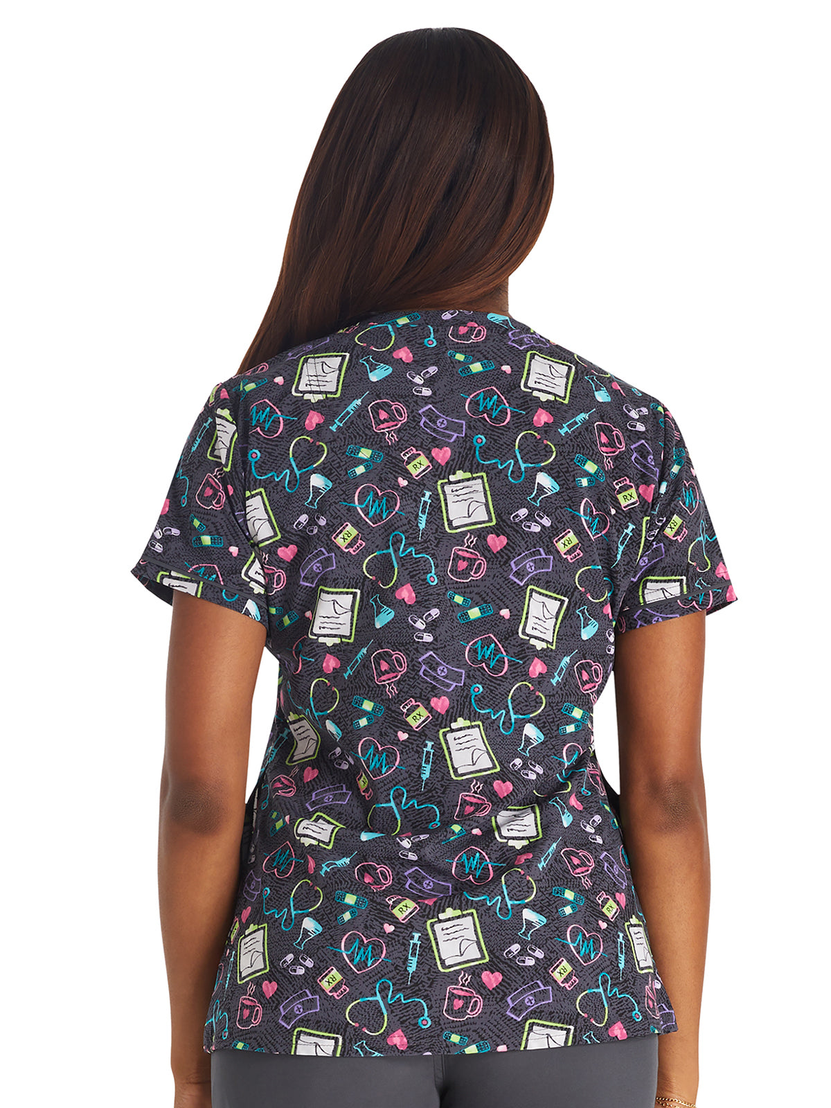 Women's 3-Pocket Round Neck Print Scrub Top