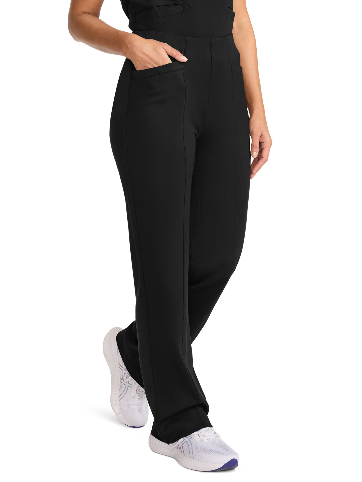 Women's 4-Pocket Ponte Wide Leg Scrub Pant - ML014 - Black